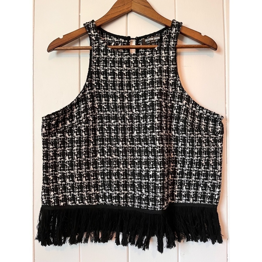 Fashion Union Sleeveless Top. Tweed with Fringe. Size 10.